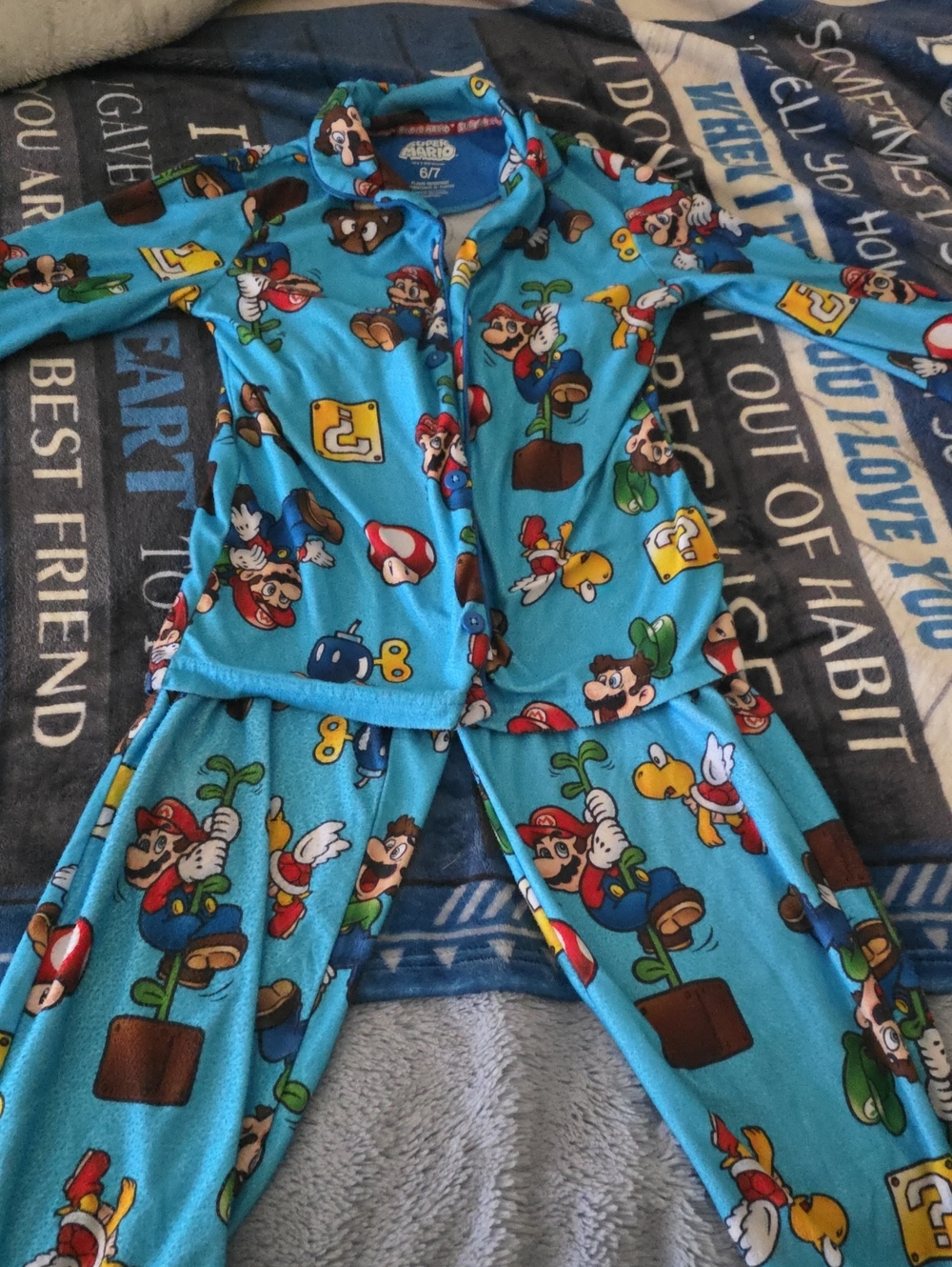 Super Mario Kids Two-Piece Pajama - Blue Character Print